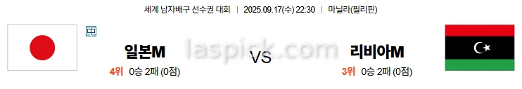 9월17일 22:30 일본 리비아 세계배구 스포츠분석 토토사이트