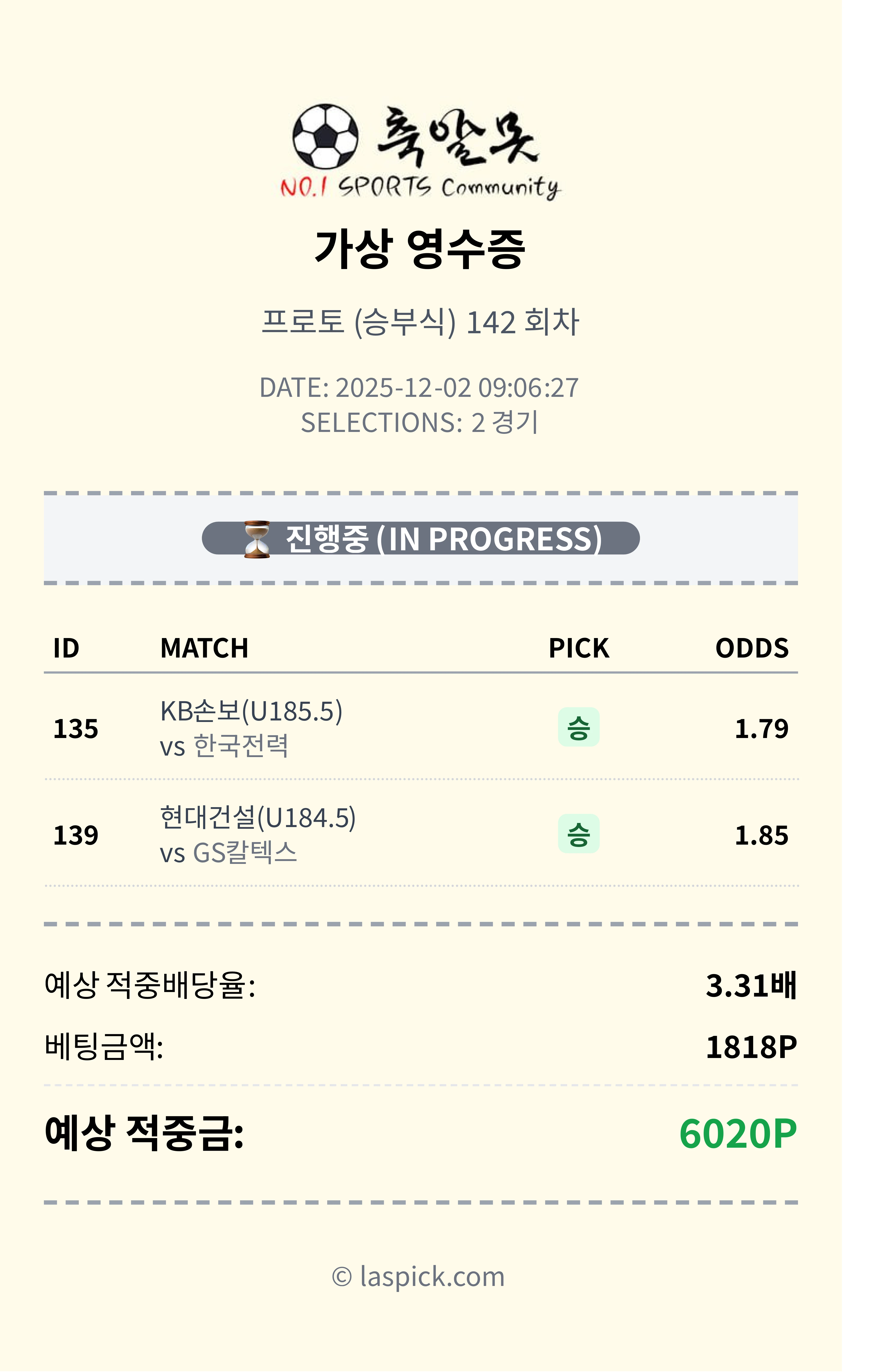 공유픽 적중 함박(평일은 배구 언도데이)