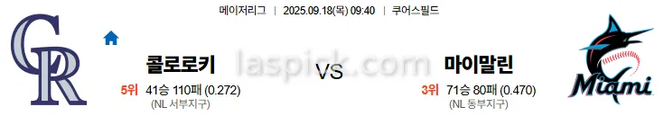9월18일 09:40 콜로라도 마이애미 MLB 스포츠분석 스포츠중계 토토사이트