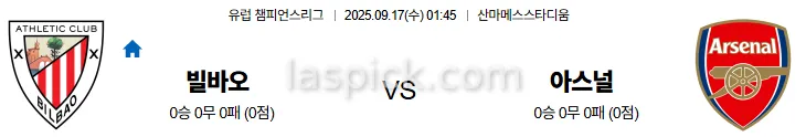 9월17일 01:45 빌바오 아스널 UCL 스포츠분석 축알못 토토사이트
