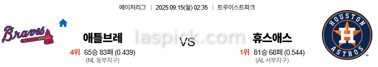 9월15일 02:35 애틀랜타 휴스턴 MLB 스포츠분석 축알못 토토사이트
