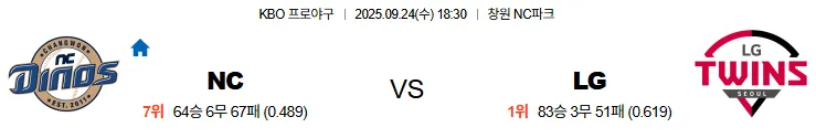 9월24일 18:30 NC LG 국내야구 스포츠분석 스포츠중계 토토사이트