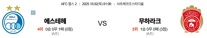 10월2일 01:00 에스테그랄 무하라크 ACL 스포츠분석,스포츠중계