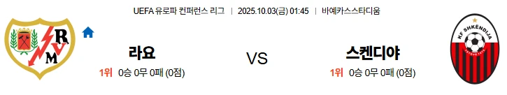 10월3일 01:45 라요 스켄디야 UECL 스포츠분석,스포츠중계