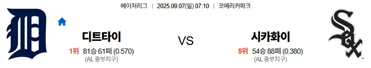 9월7일 디트로이트 시카고화삭 MLB 스포츠분석 축알못 토토사이트