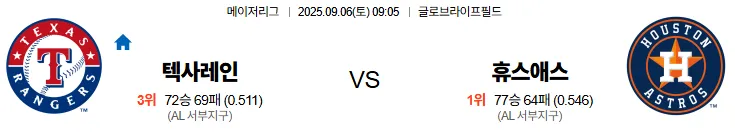 9월6일 텍사스 휴스턴 MLB 스포츠분석 축알못 토토사이트
