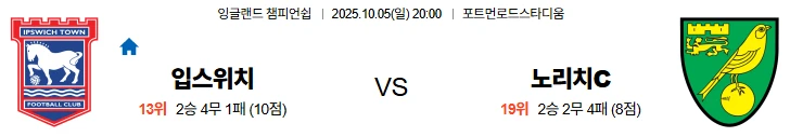 10월5일 20:00 입스위치 노리티시티 EFL 스포츠분석,스포츠중계