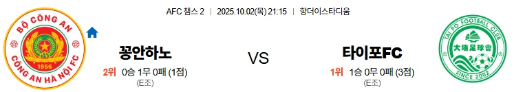 10월2일 21:15 공안 타이포FC ACL 스포츠분석,스포츠중계