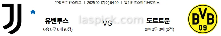 9월17일 04:00 유벤투스 도르트문트 UCL 스포츠분석 축알못 토토사이트