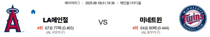 9월10일 10:38 LA에인절스 미네소타 MLB 스포츠분석 축알못 토토사이트