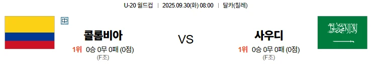 9월30일 08:00 콜롬비아 사우디 U20 스포츠분석,스포츠중계